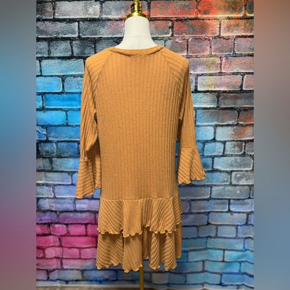 Charmed Hearts Tan Dress With Ruffles - Picture 3 of 3